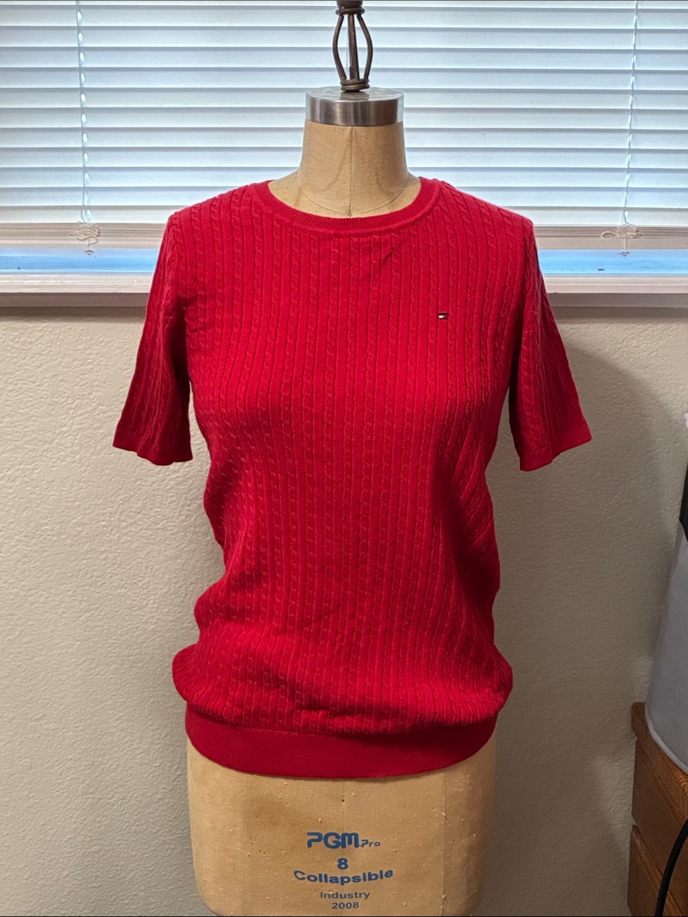 Tommy Hilfiger Bright Red Cable Knit Short Sleeve Top